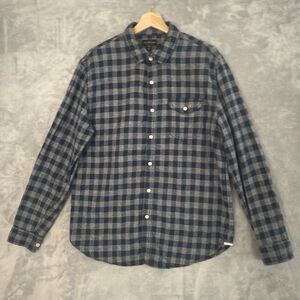CPO PROVISIONS Plaid Shirt Mens Medium Flannel Navy Blue Grey Check Long Sleeve